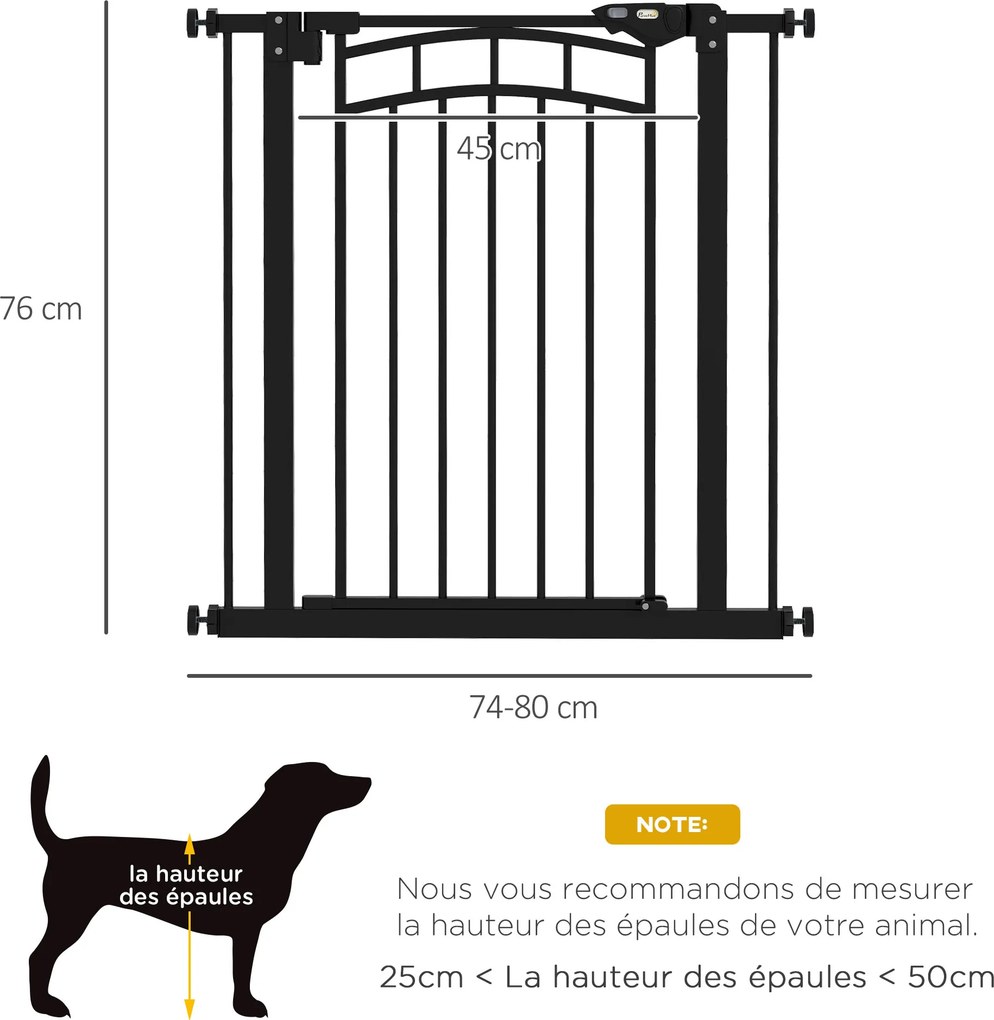 Barreira de segurança para cães, extensível, com duplo bloqueio, 74-80 x 76 cm, preta