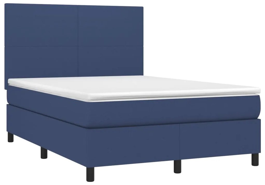 Cama box spring c/ colchão e LED 140x190 cm tecido azul