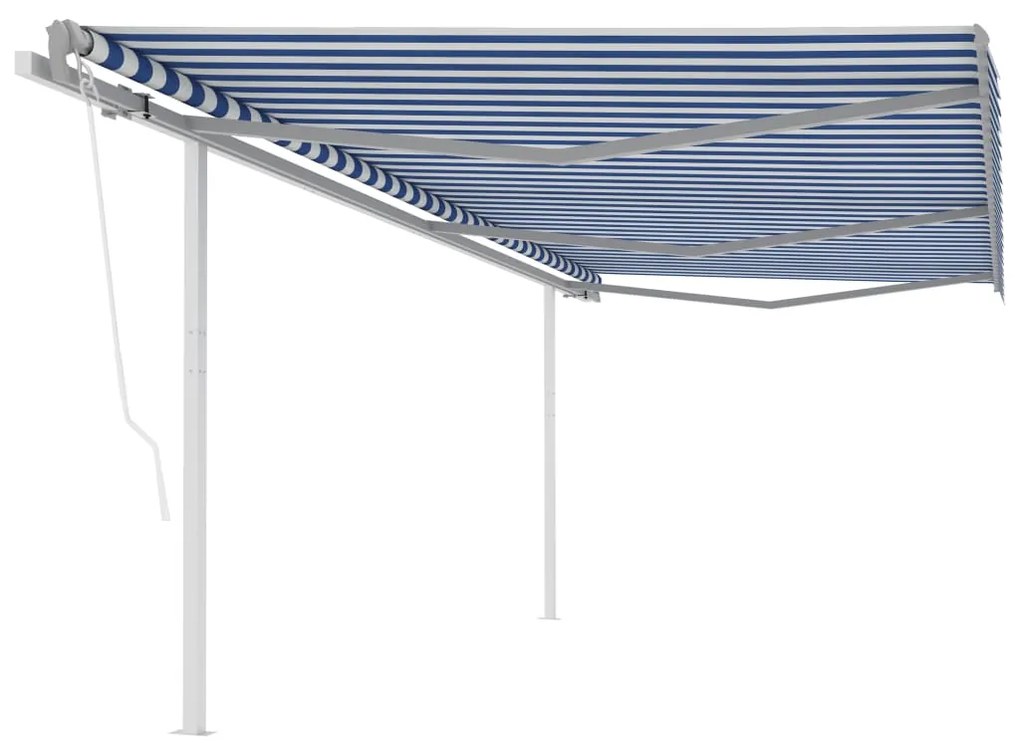 Toldo retrátil automático com postes 6x3,5 m azul e branco