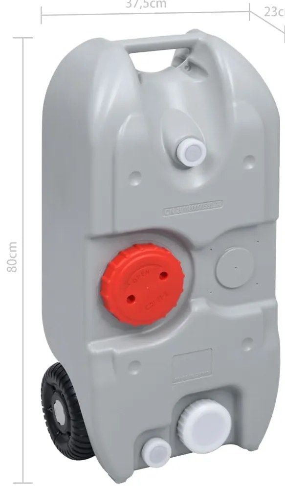 Tanque de água com rodas para campismo 40 L cinzento