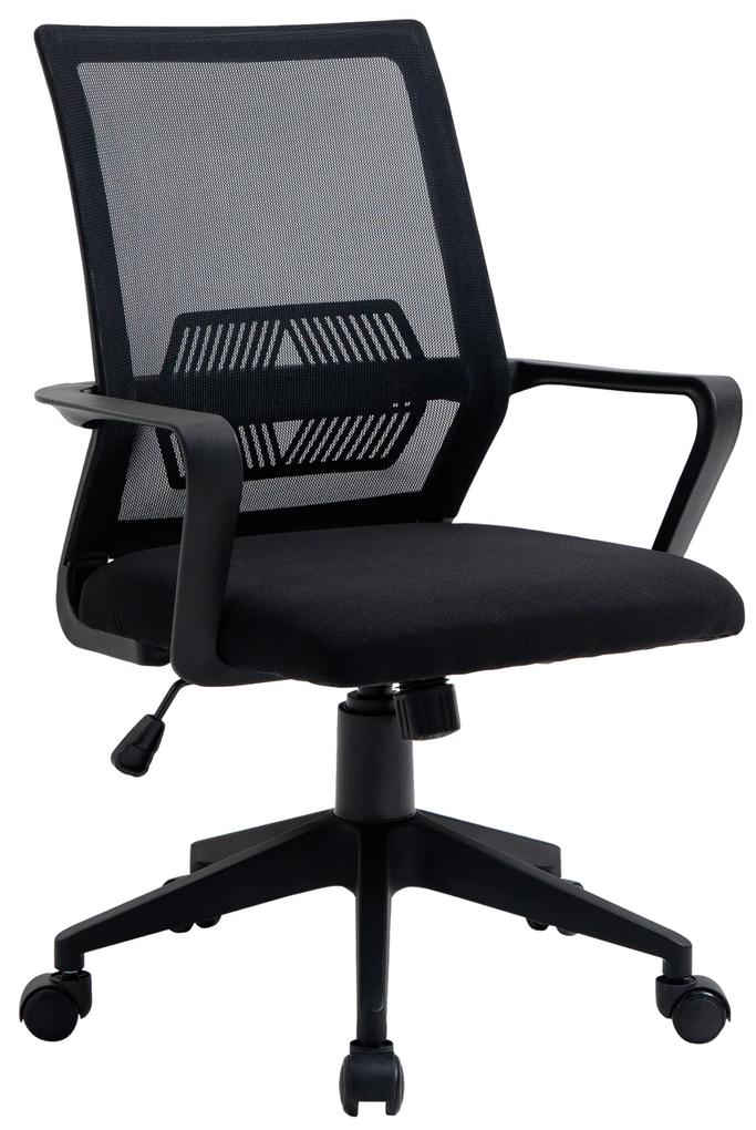 Cadeira de escritório ergonômica giratória ajustável em altura com apoio de braços e apoio lombar Tecido respirável 61x58.5x89-99 cm Preto