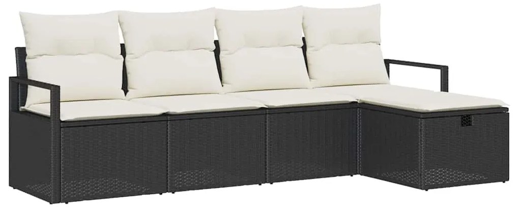 Conjunto de Sofá de Jardim de 5 Peças com Almofadas Vime PE Preto