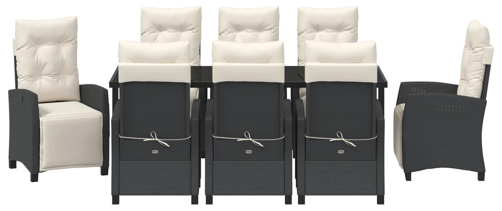 Conjunto de Jantar de Jardim 9 Peças de Rattan Poliéster Preto