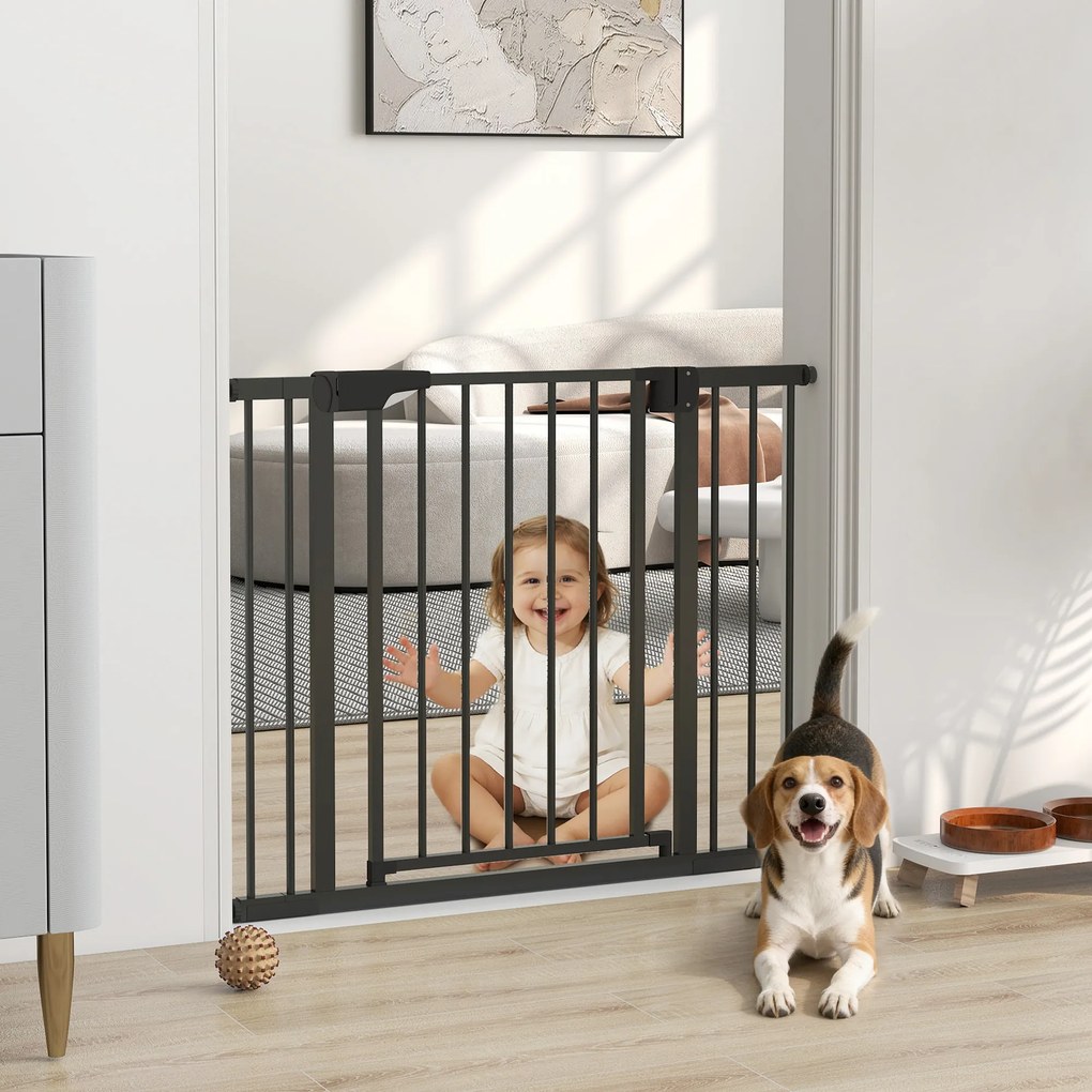 Barreira de Segurança para Cães e Bebés, 96 x 3 x 76 cm, Fixação por Pressão sem Perfuração, Preta