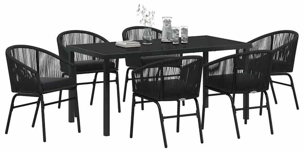Conjunto de jantar de jardim com 7 peças – Rattan preto
