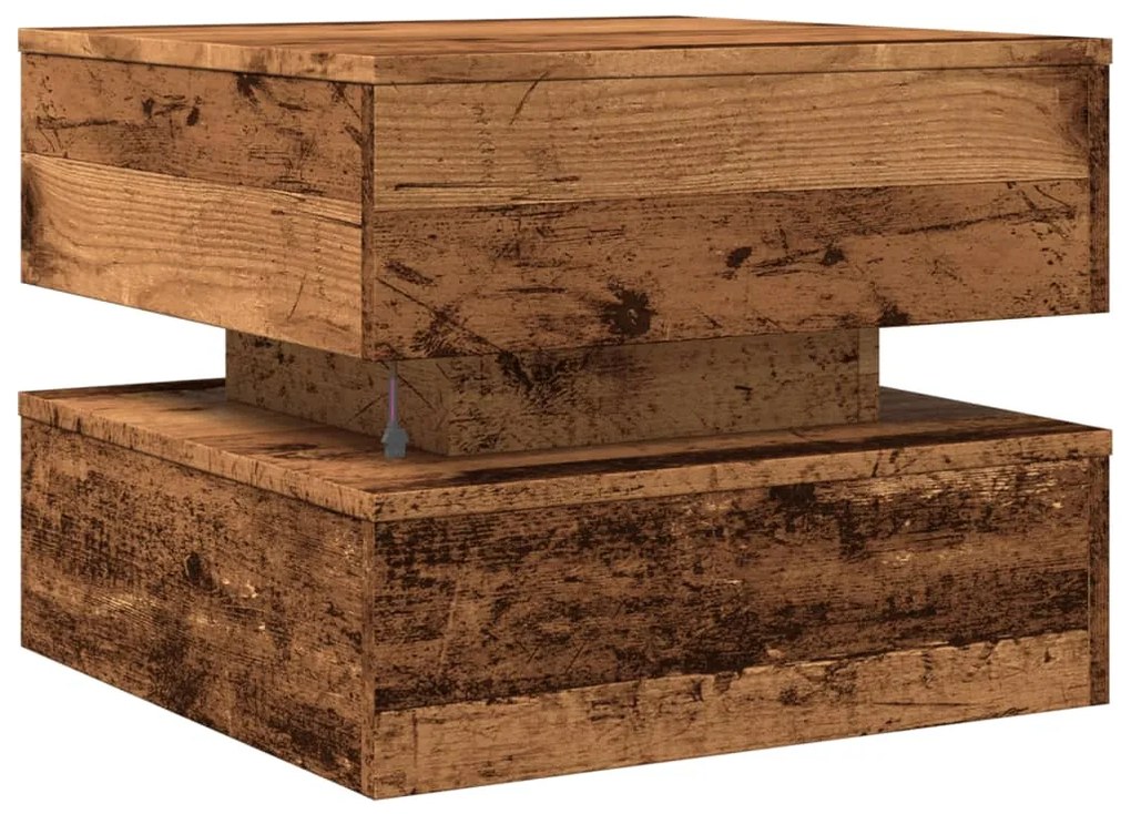 Mesa de centro com luzes LED 50x50x40 cm madeira velha