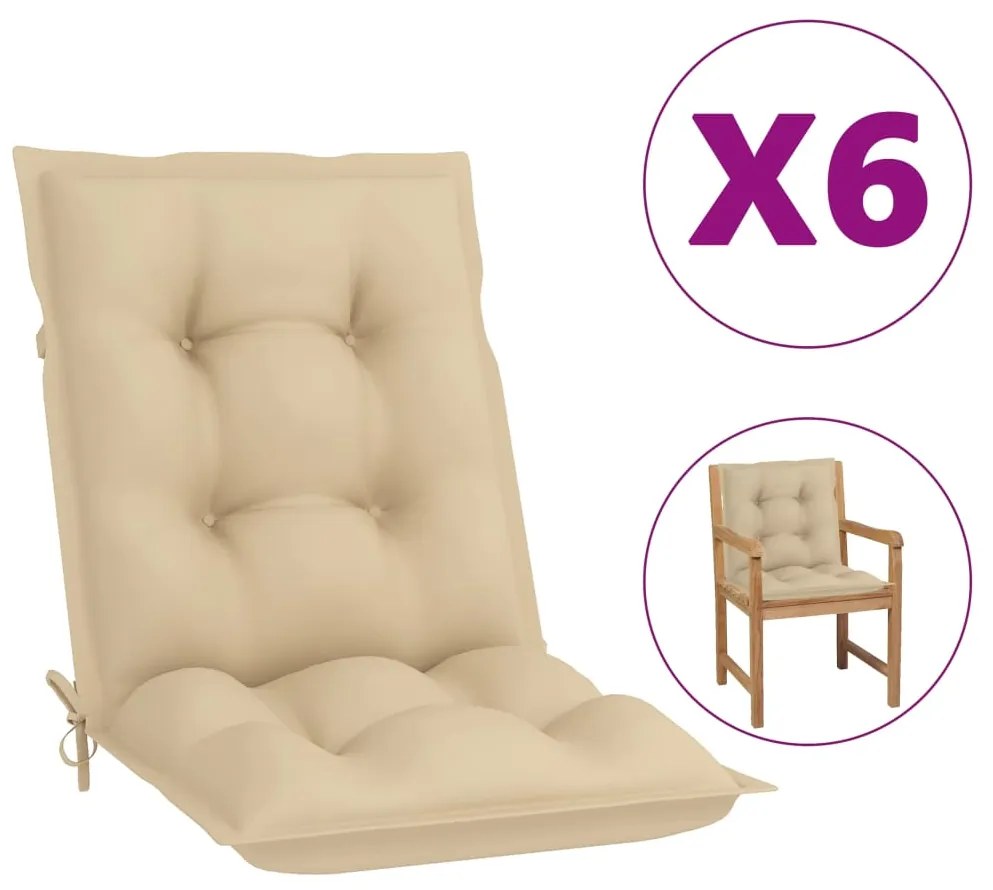 Almofadões para cadeiras de jardim 6 pcs bege 100x50x7 cm