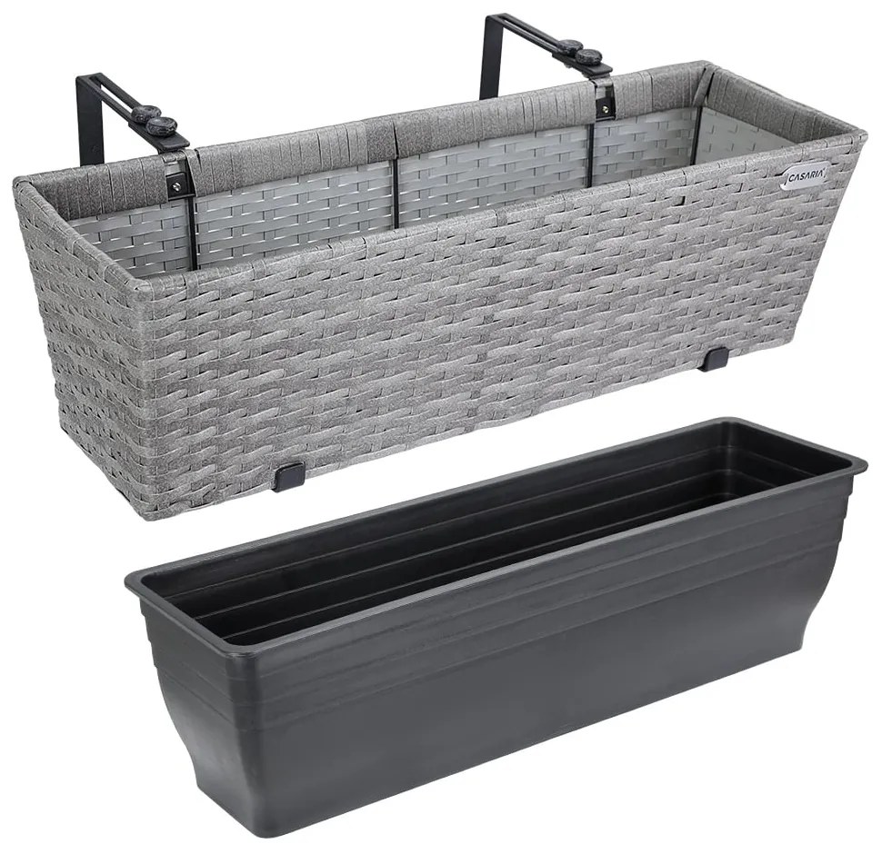 Conjunto 2 vasos de varanda 60 x 20 x 19 cm para flores Polyrattan cinzento
