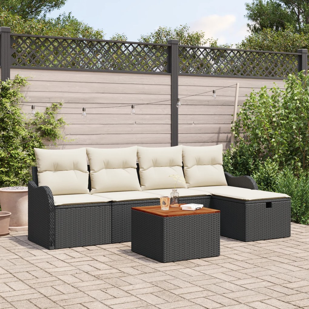 Conjunto de Sofás de Jardim vidaXL 6 Peças com Almofadas Branco Vime PE