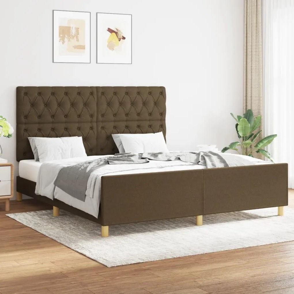 Estrutura de cama sem colchão 160x200 cm tecido castanho-escuro
