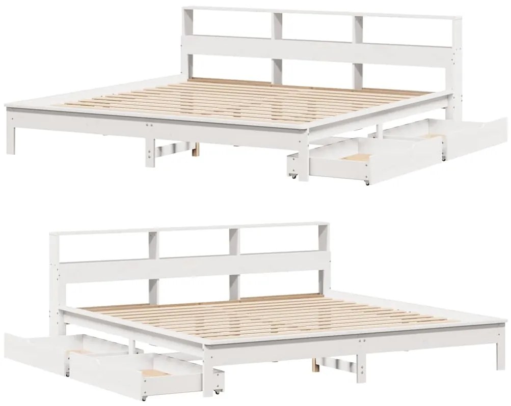 Cama com estante sem colchão 180x200 cm pinho maciço branco