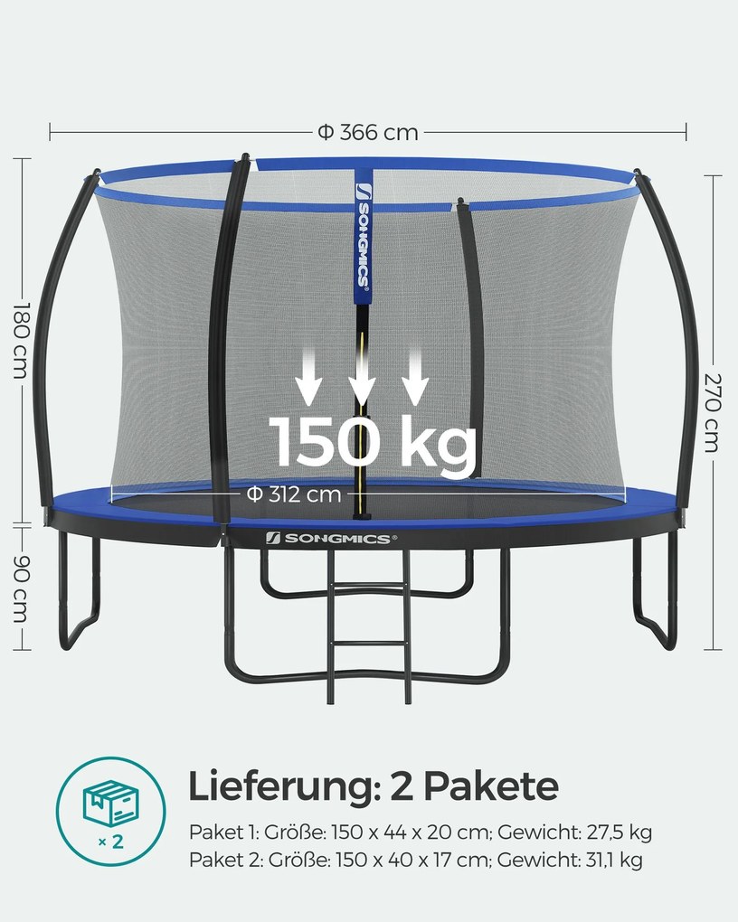 Trampolim de jardim com rede Segurança Ø 366 cm Preto-azul