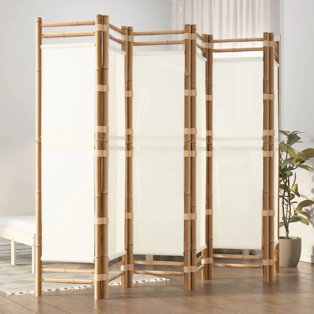 350626 vidaXL Divisória/biombo com 6 painéis dobráveis 240 cm bambu e lona