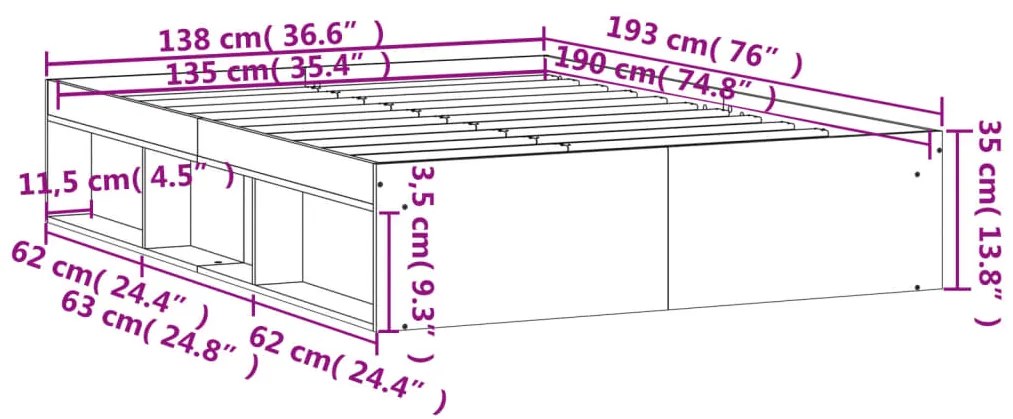 Estrutura de cama de casal 135x190 cm cinza cimento