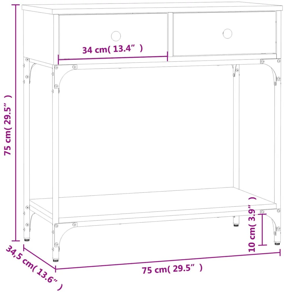 Mesa consola 75x34,5x75 cm derivados de madeira carvalho sonoma