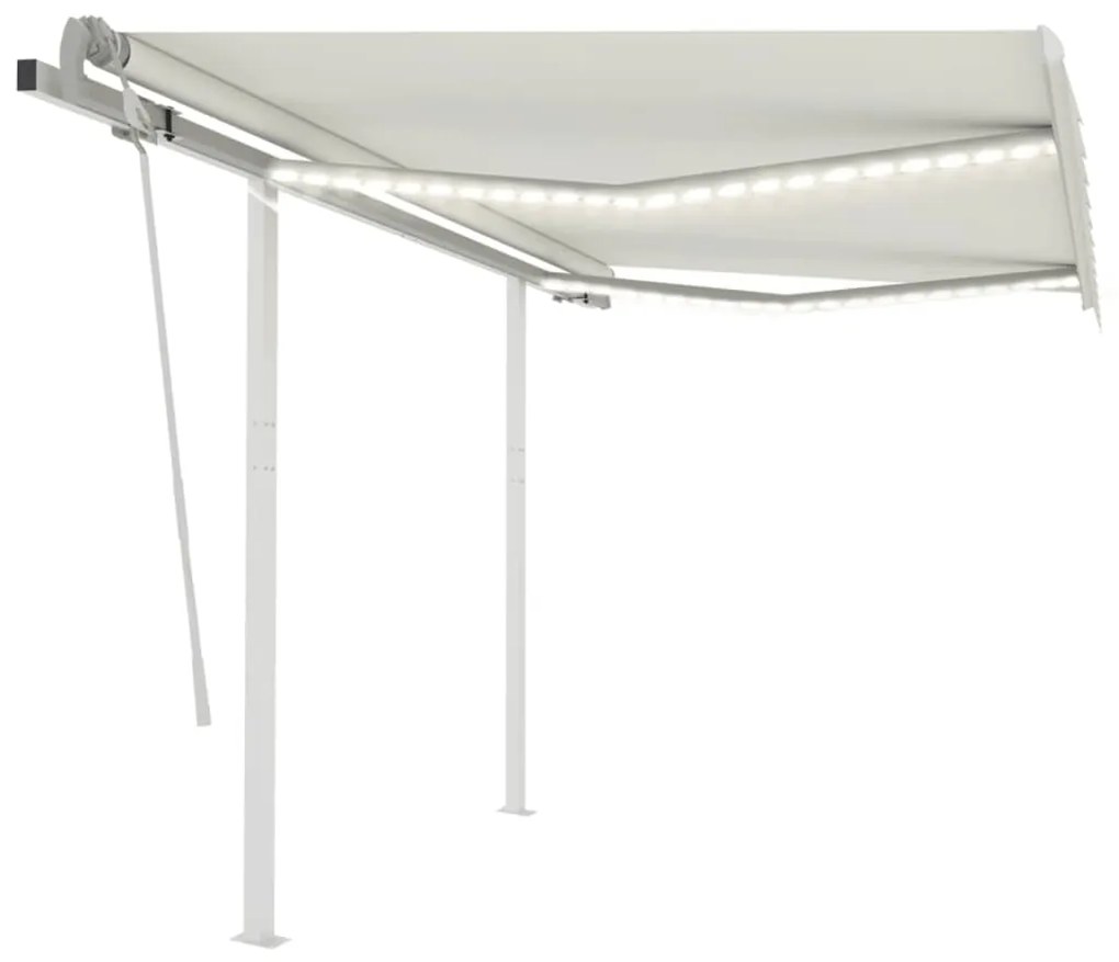 vidaXL Toldo retrátil manual com LED 3,5x2,5 m cor creme