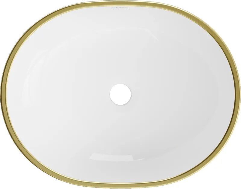 Mexen Viki lavatório de mesa 48 x 35 cm, branco/com borda dourada - 21054805