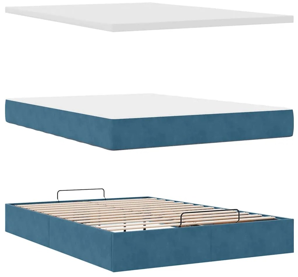Cama otomana com colchão 120x190 cm veludo azul-escuro