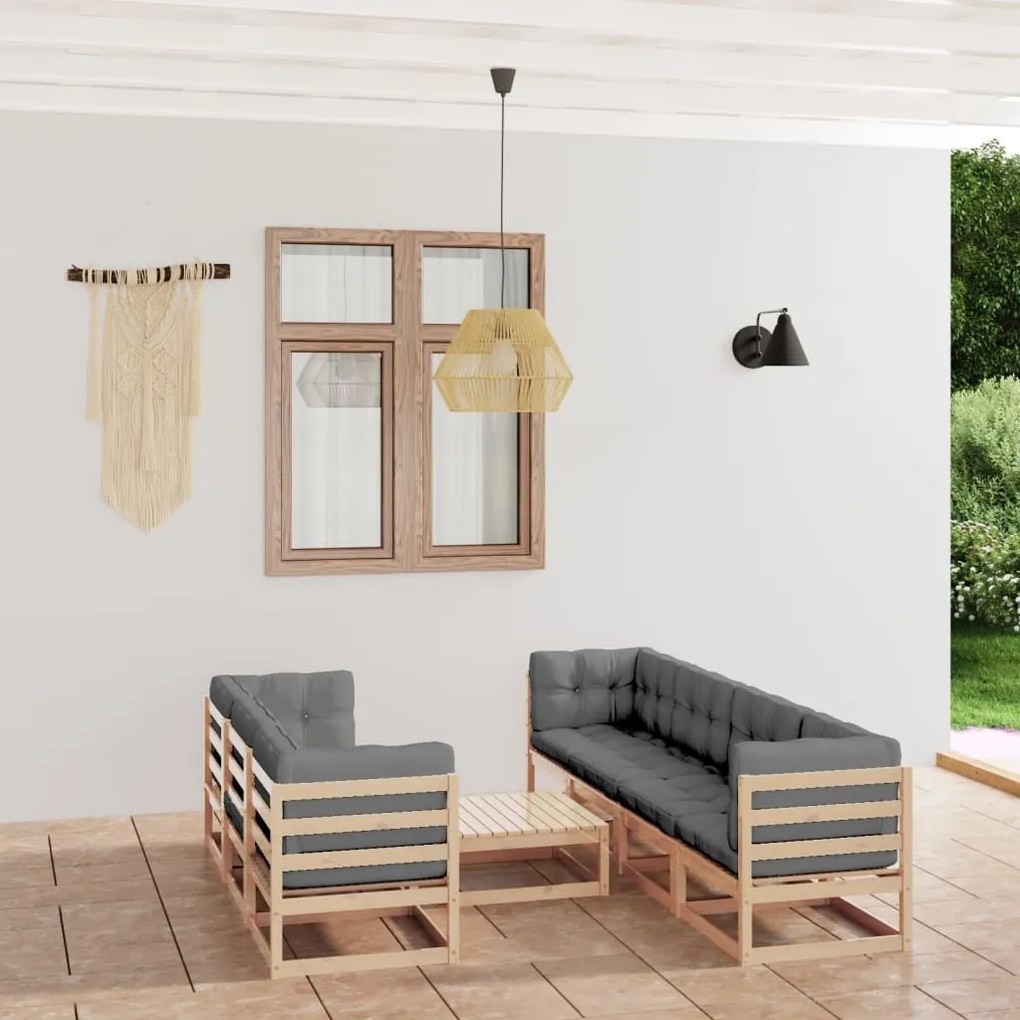 vidaXL 8 pcs conjunto lounge de jardim com almofadões pinho maciço