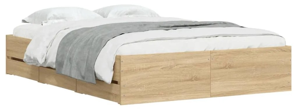 Estrutura de cama c/ gavetas derivados madeira carvalho sonoma