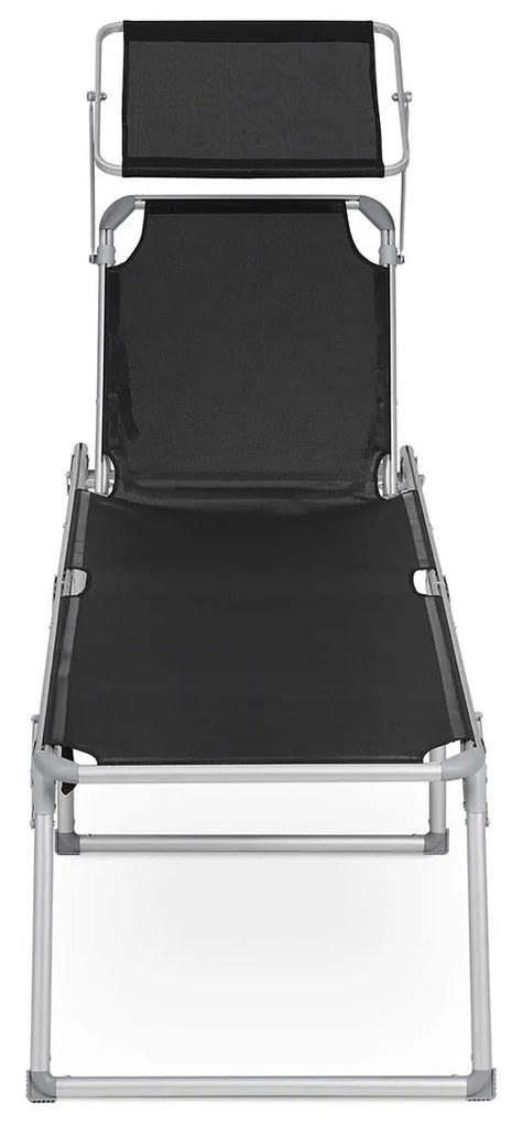 Espreguiçadeira jardim grande XXL 65 x 200 x 48 cm carga até 150 kg com pala de sol Preta