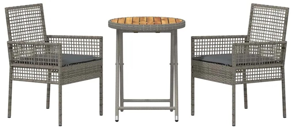 Conjunto de Bistro de Jardim de 3 Peças com Almofadas Cinzento em Ratt