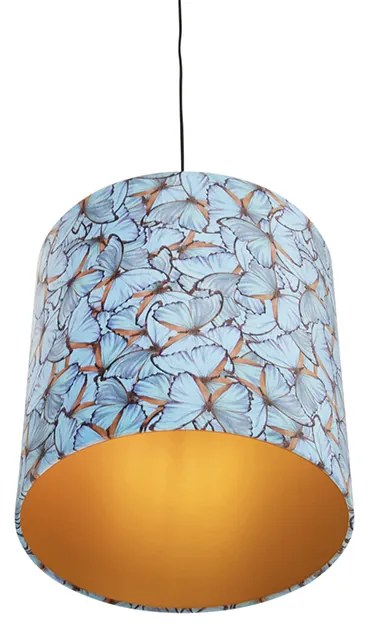 Candeeiro de suspensão com abajur de veludo borboletas com dourado 40 cm - Combi Clássico / Antigo