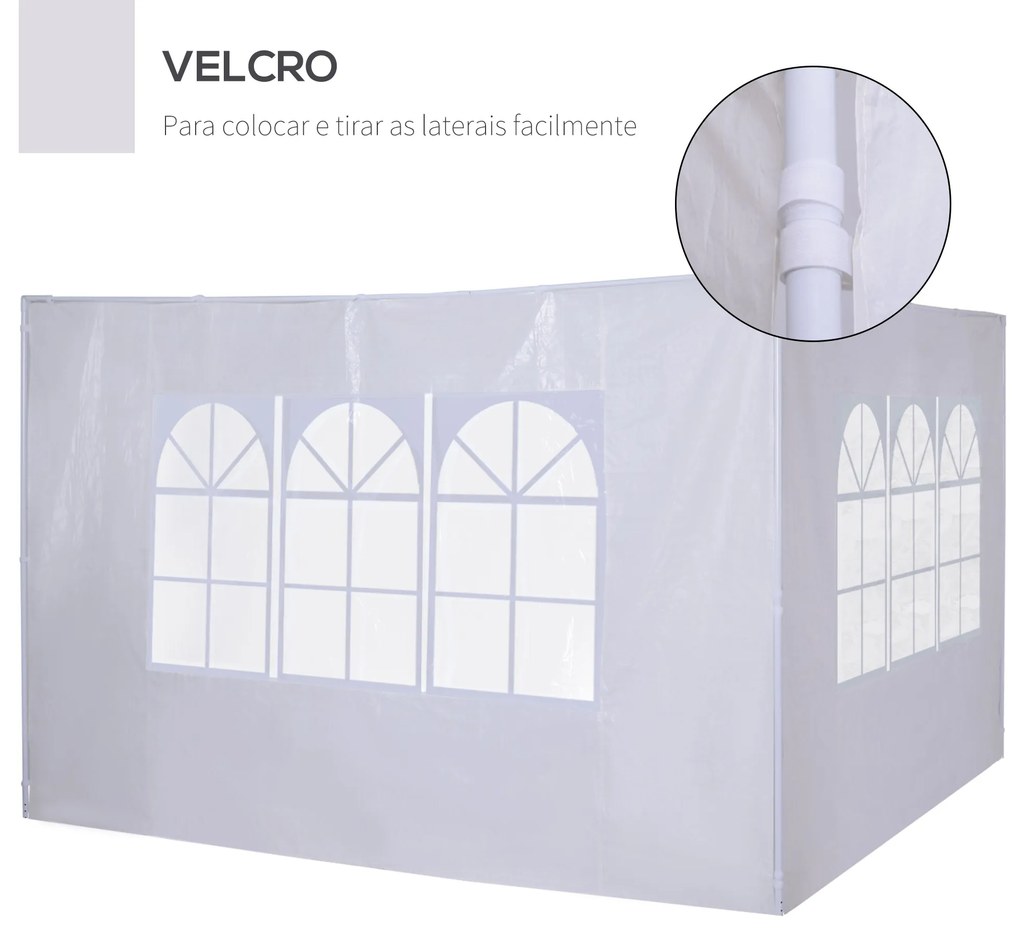 Outsunny Conjunto de 2 Paredes Laterais para Tendas de 3x3m e 3x6m Paredes Laterais para Tendas com Janelas Transparentes 293x193cm Branco