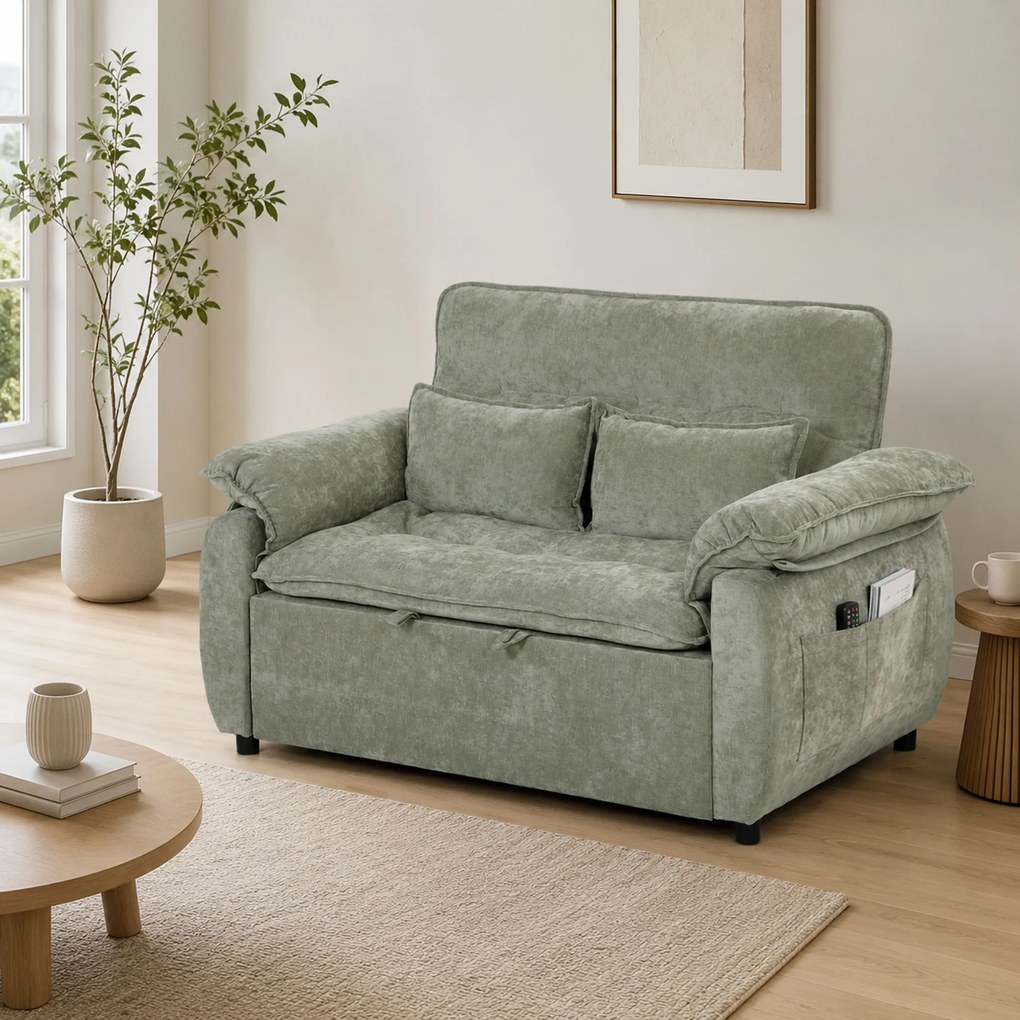 Sofá-cama de 2 Lugares, 137 x 91 x 96 cm, Encosto Regulável em 5 Posições, Verde