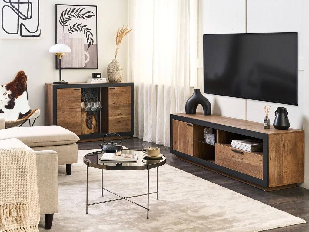 Móvel de TV com 1 gaveta e 1 porta em madeira clara e preto MARANA Beliani