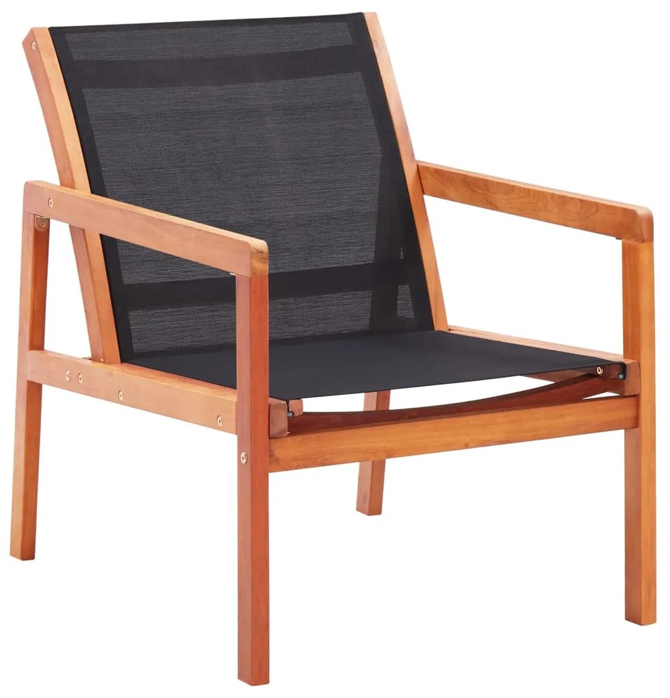 48701 vidaXL Cadeira lounge de jardim eucalipto maciço e textilene preto