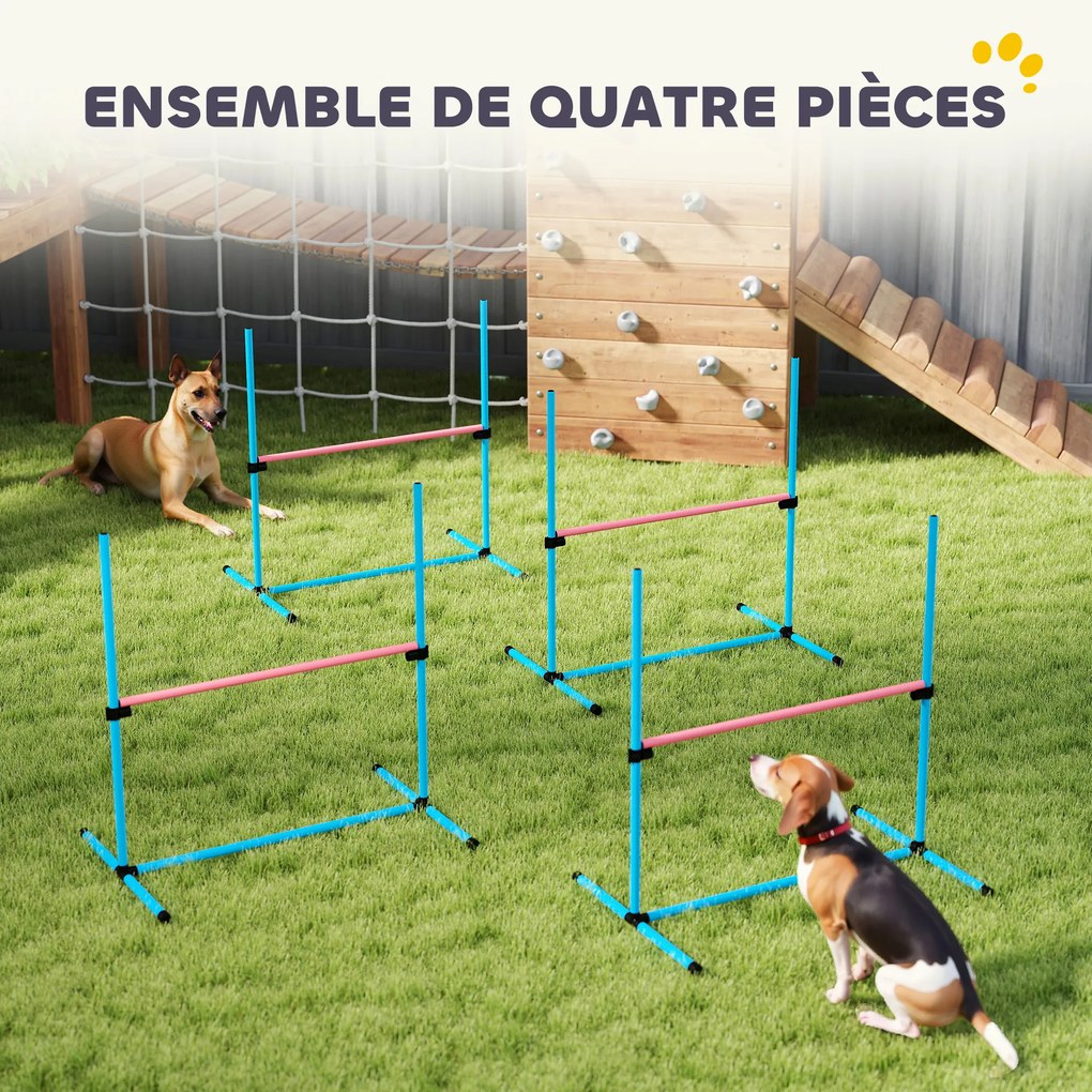 Conjunto de 4 Obstáculos de Agilidade para Cães, 99 x 65 x 94 cm, Altura Regulável, Azul-claro
