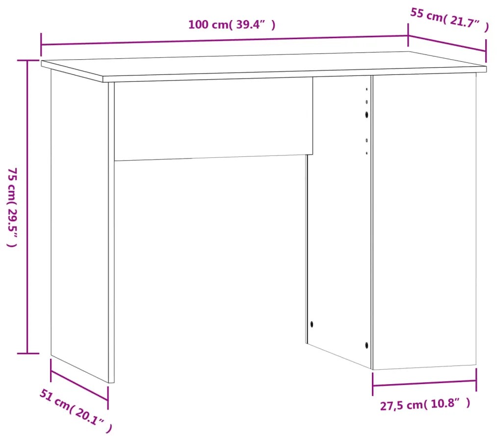 Secretária 100x55x75 cm derivados de madeira cinzento sonoma