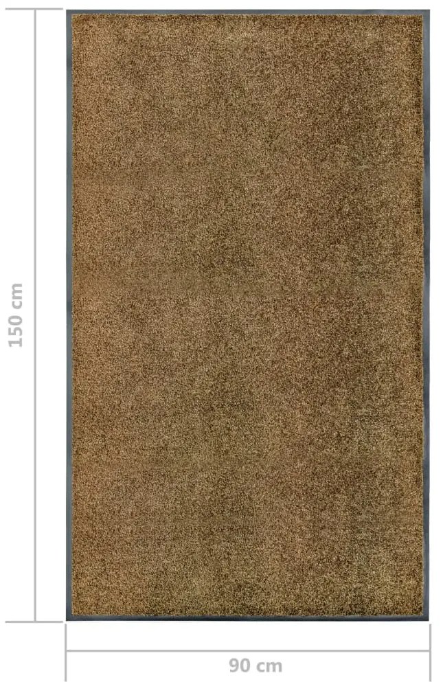 Tapete de porta lavável 90x150 cm castanho
