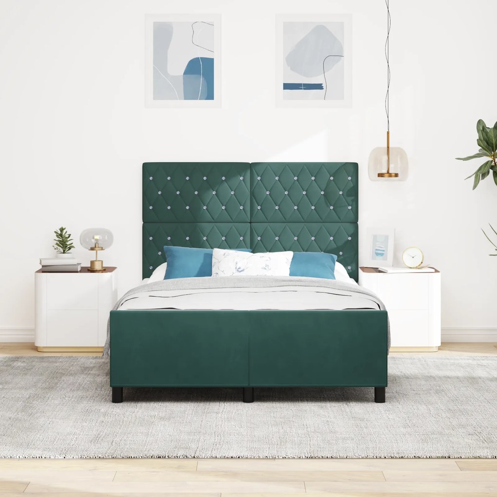 Cama vidaXL Verde Escuro 160x200 cm Veludo
