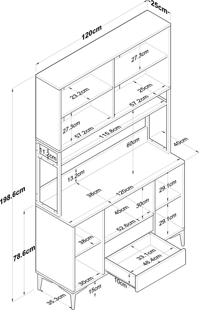 Armário Alto de Cozinha "Stella" - 120 x 198,6 x 40 cm - Nogueira e Br
