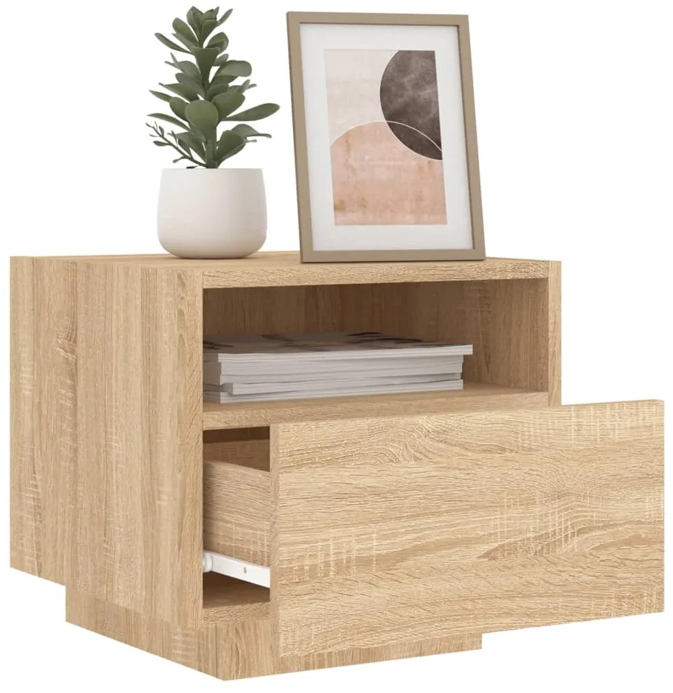 Mesa de cabeceira com luzes LED 40x39x37 cm carvalho sonoma