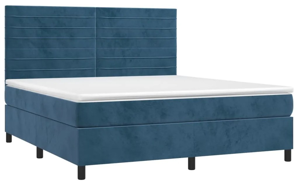 Cama box spring c/ colchão/LED 180x200 cm veludo azul-escuro