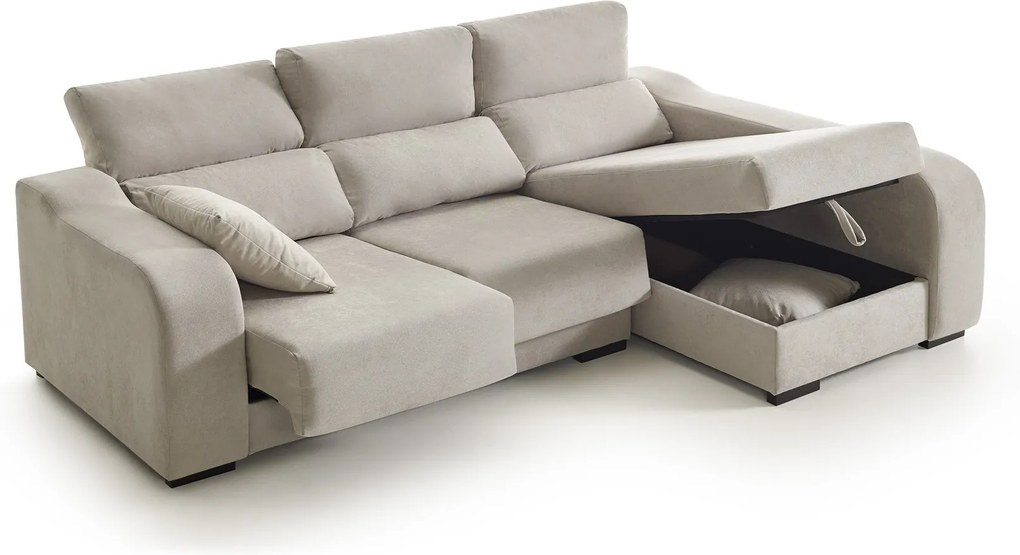 Sofá Chaiselongue Zafiro 3 Plazas Tela Antimanchas Color Beige - Izquierda