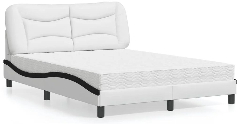 vidaXL Cama com colchão 120x200 cm couro artificial branco e preto