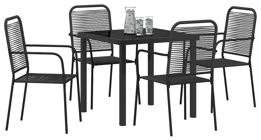 Conjunto de Jantar de 5 Peças em Rattan Preto e Aço