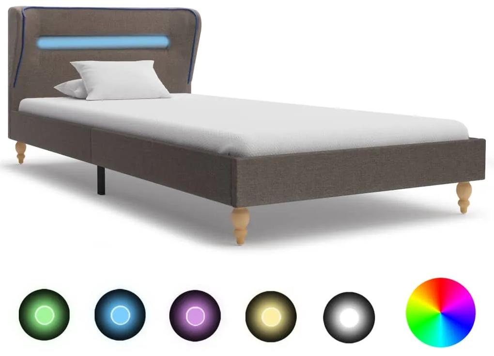 280612 vidaXL Estrutura cama c/ LEDs em tecido 90x200 cm cinzento-acastanhado