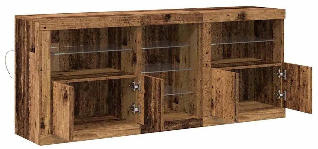 Aparador com Luzes LED Madeira Antiga 162x37x67 cm Madeira Engenharia