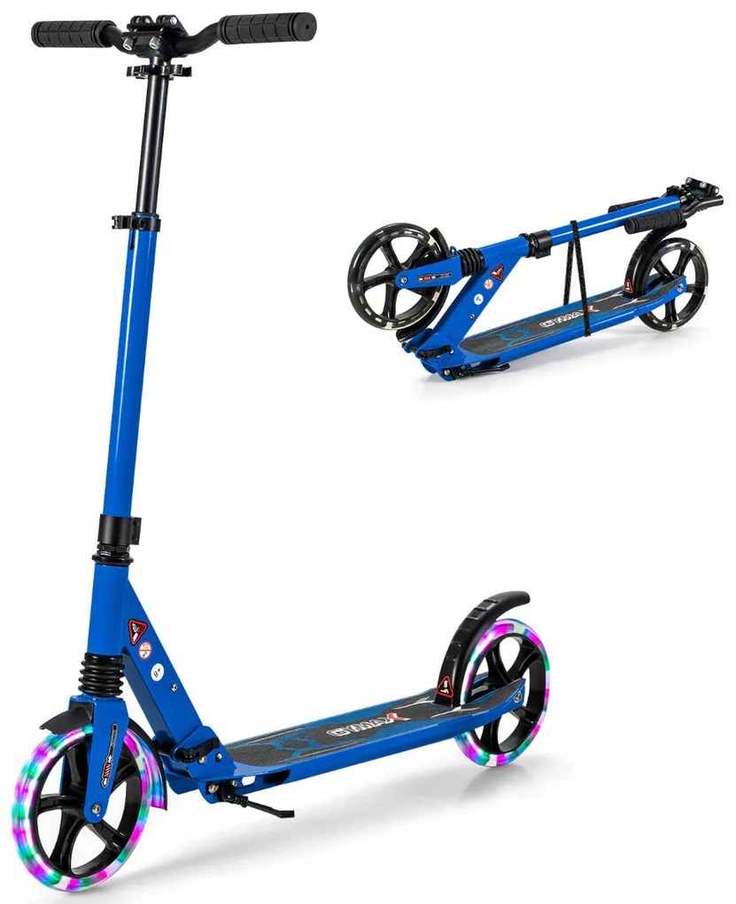 Trotinete dobrável com luzes LED para crianças Guiador com altura ajustável 93 x 43 x 91-106 cm Azul