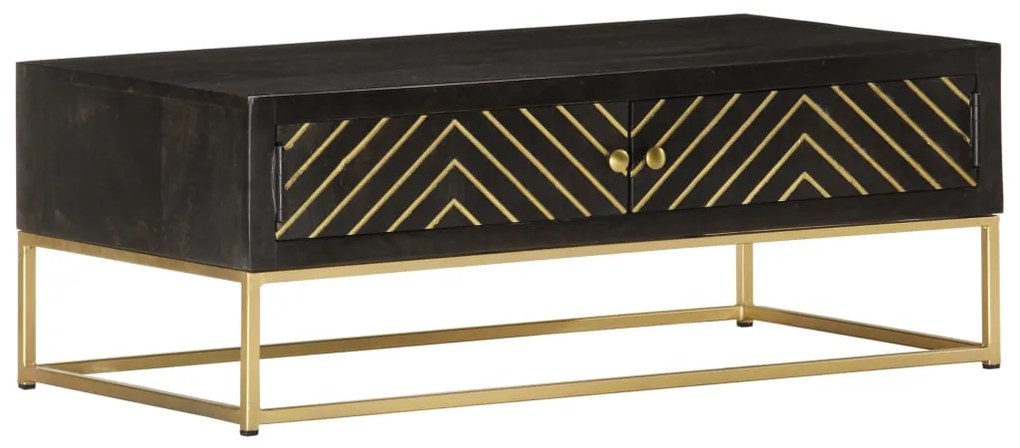 Mesa de centro 90x50x35 cm mangueira maciça preto e dourado