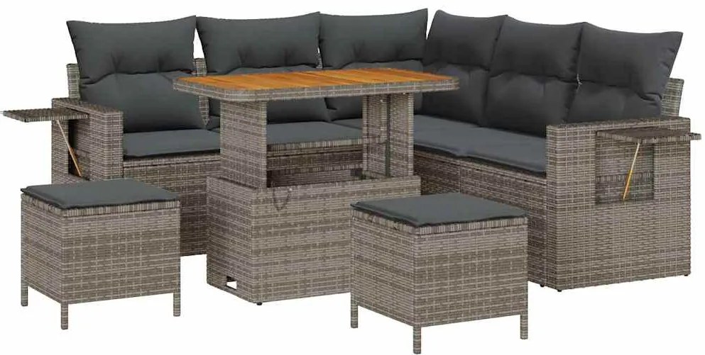 Conjunto de Sofá de Jardim vidaXL 8 Peças com Almofadas Cinza Vime PE