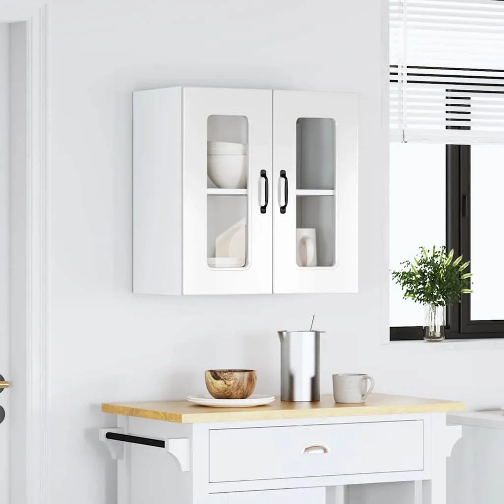 Armário parede de cozinha porta vidro Kalmar branco alto brilho