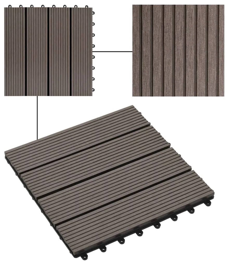 Ladrilhos de pavimento 22 pcs WPC 2m² 30x30 cm castanho-escuro