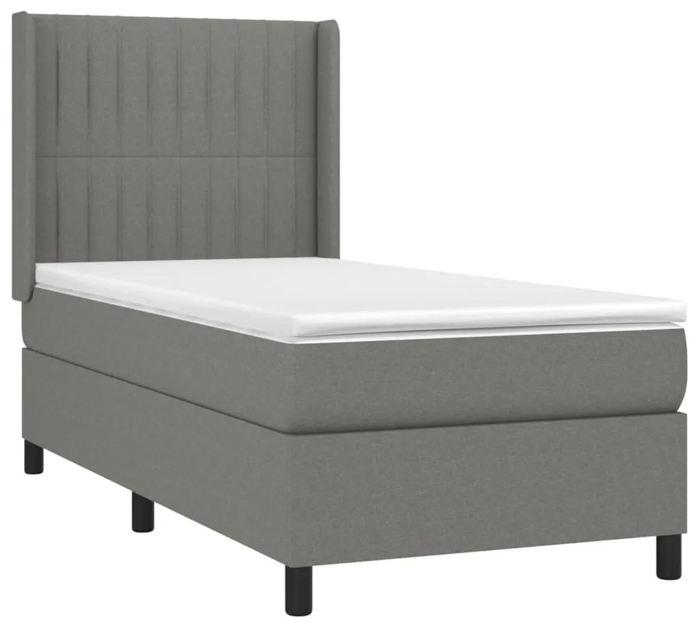 Cama box spring c/ colchão e LED 90x200 cm tecido cinza-escuro