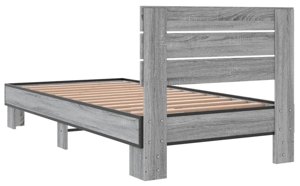 Estrutura de cama derivados de madeira e metal cinzento sonoma